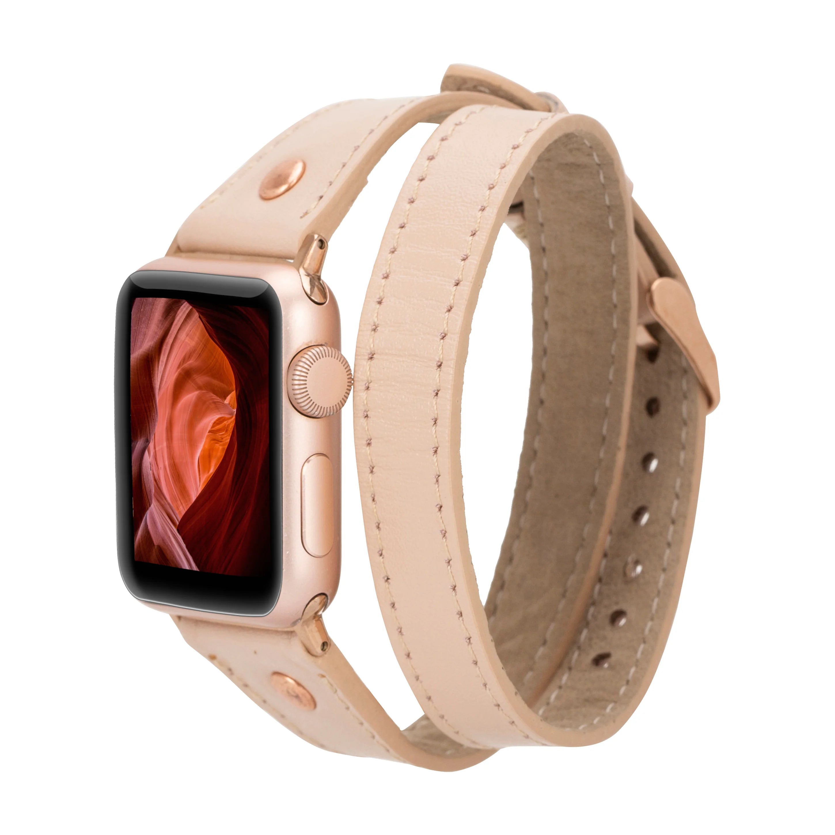 Hector Double Tour Leather Apple Watch Band with Rose Gold Trok