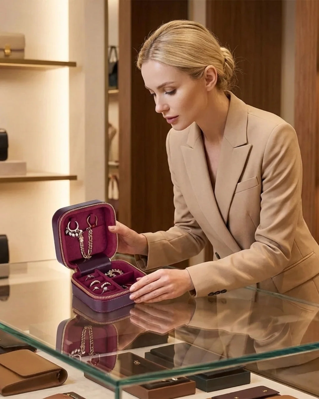 Amanda Leather Jewelry Box, Medium