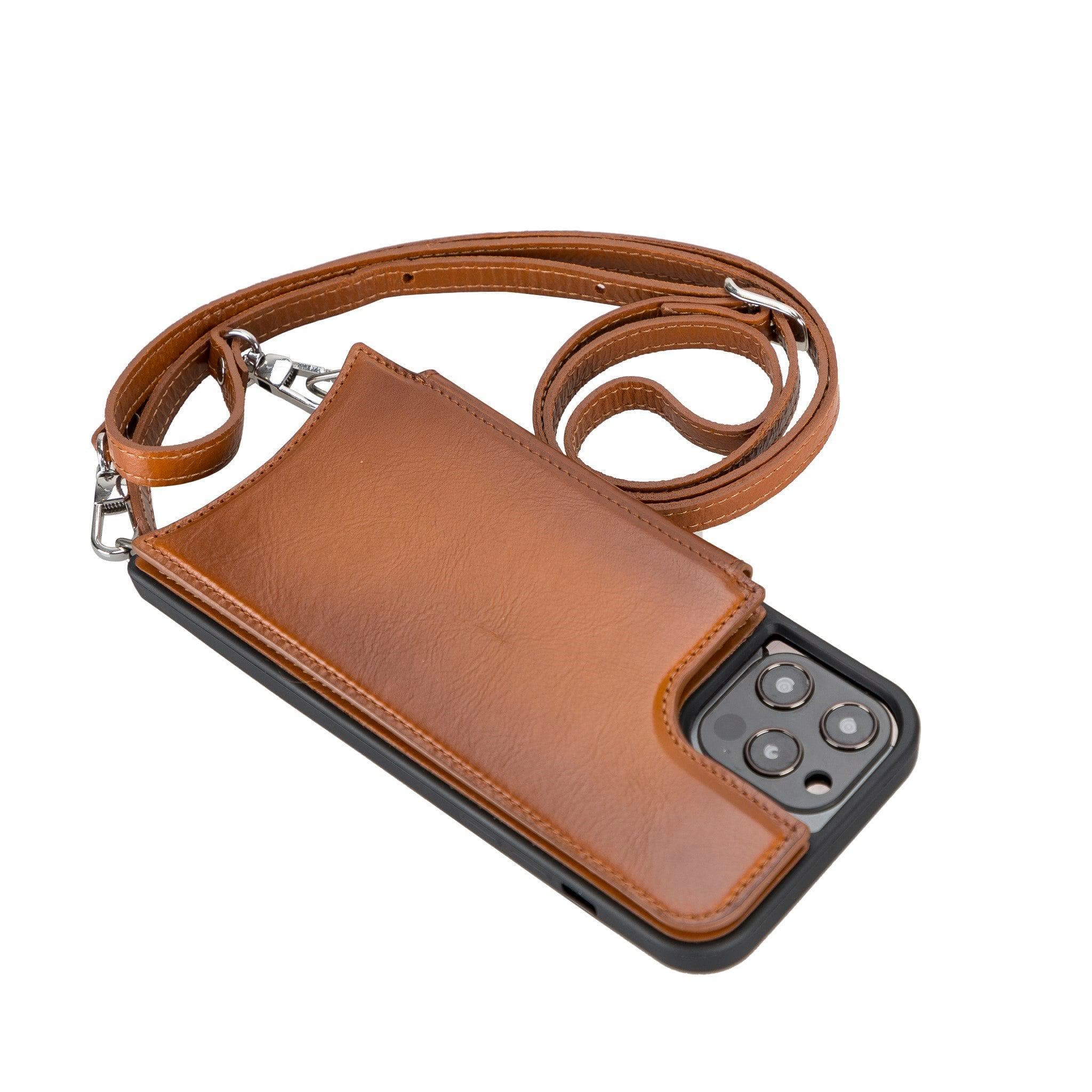 Saff iPhone 12 / 12 Pro Leather Case with Shoulder Strap